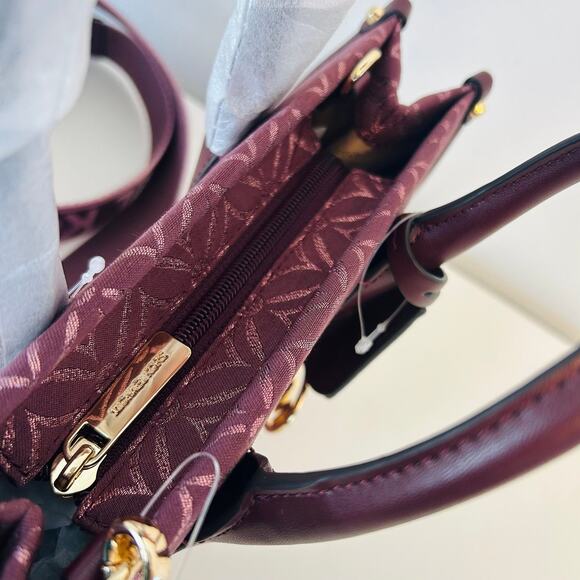 Michael Kors Purse Mirella Small Metallic Logo Jacquard Crossbody Bag Oxblood - Picture 7 of 10